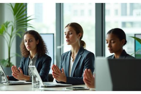 Business professionals engaged in a corporate wellness session, representing workplace health.