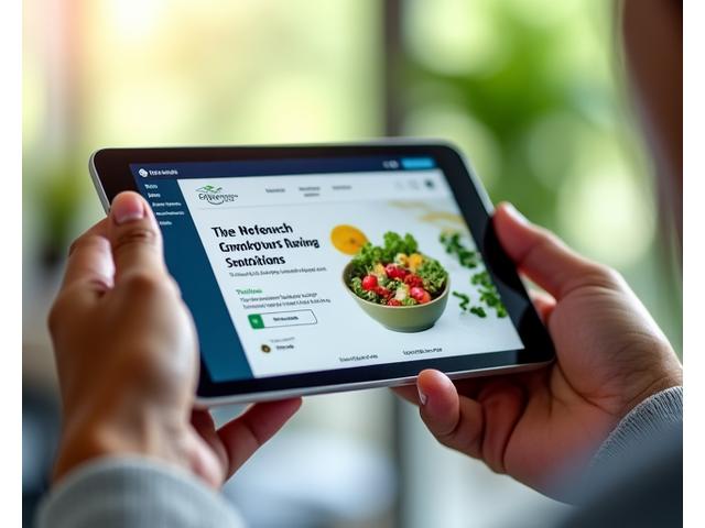 Close-up of a hand holding a tablet displaying a wellness article about mindfulness with Nashville cityscape blur in background