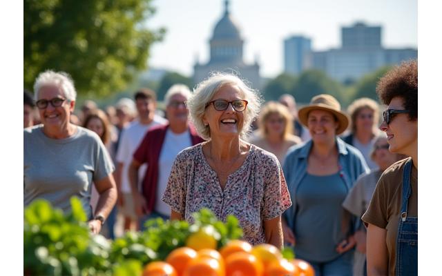 Vibrant street scene in Nashville, Tennessee, showcasing local parks or nature, representing community wellness