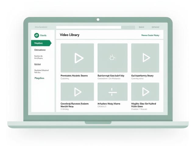 Digital archive library interface showing video thumbnails, search bar, and filter options.