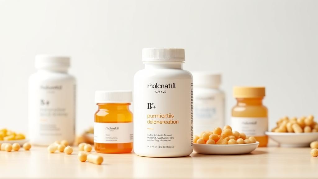 Assortment of high-quality probiotic and supplement bottles with natural ingredients