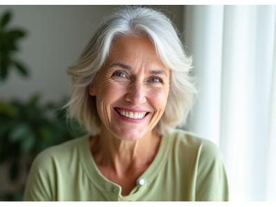 Portrait of Anna, a smiling woman in her late 40s