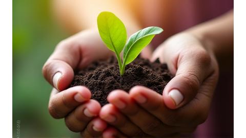 A person holding a green seedling gently, symbolizing growth, prevention, and proactive health.