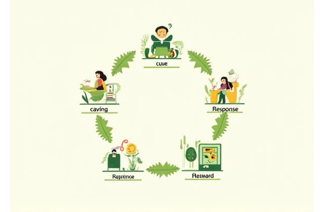 Infographic illustrating a sustainable habit loop: cue, craving, response, reward.