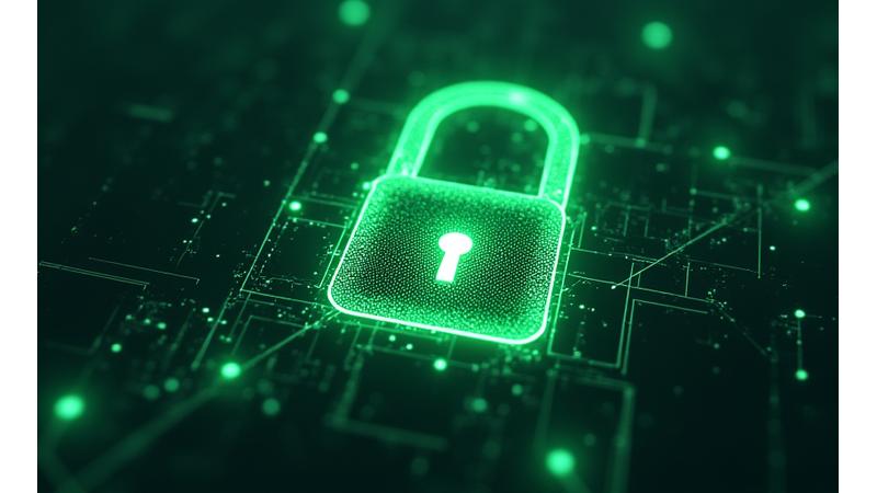Abstract illustration of a secure lock icon over a network of health data, representing robust health information protection.