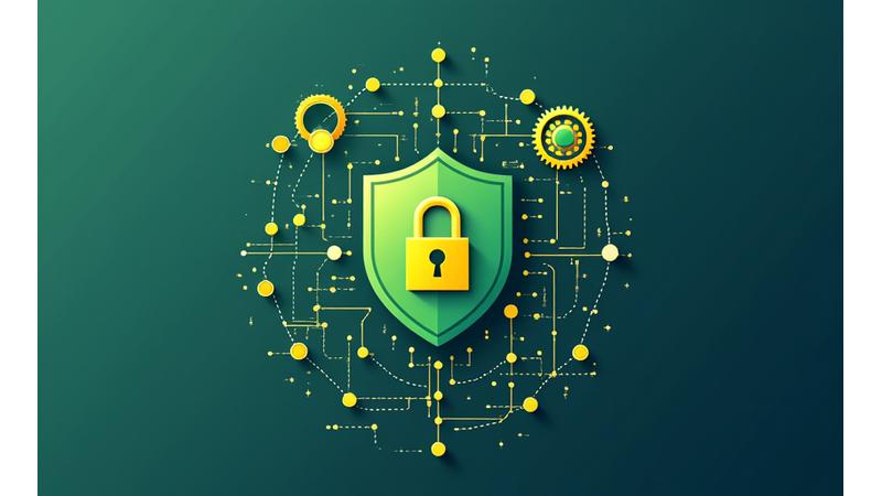 Illustration of intertwined digital lock and shield icons, representing comprehensive security measures and compliance adherence.