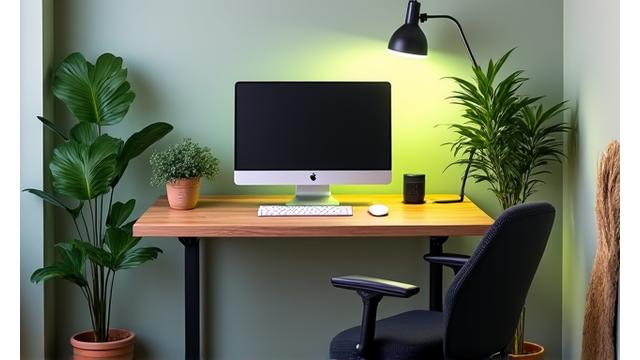 Ergonomic office setup with proper chair, monitor, and keyboard